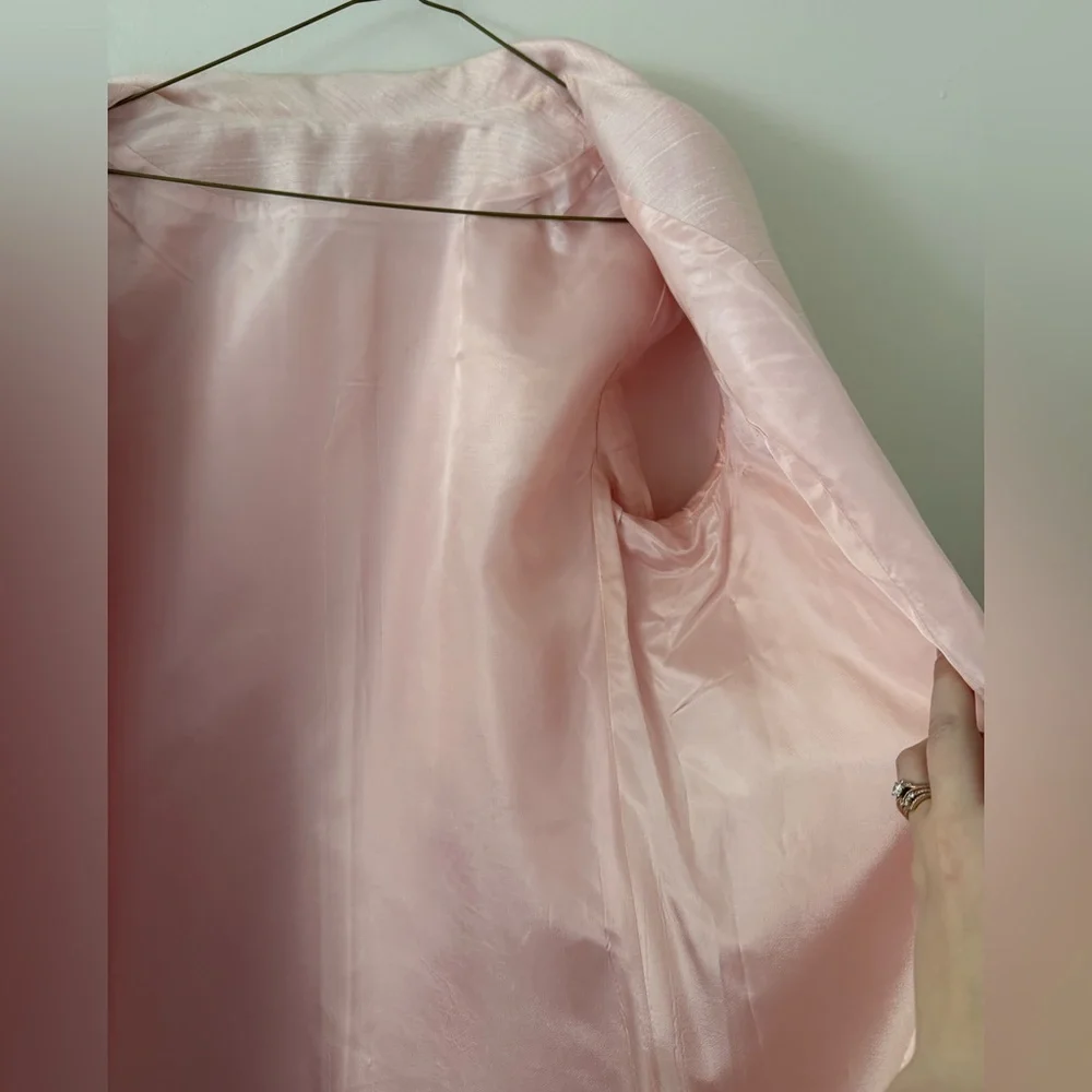 Vintage 1960s Plus Size Beaded Dress & Coat Set Raw Silk Pink Jackie O Size 16W - Picture 14 of 16